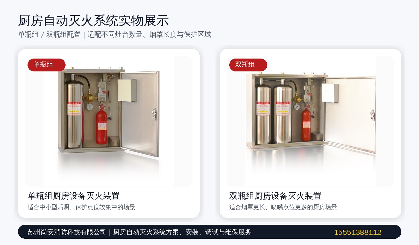 厨房自动灭火系统单瓶组与双瓶组实物展示